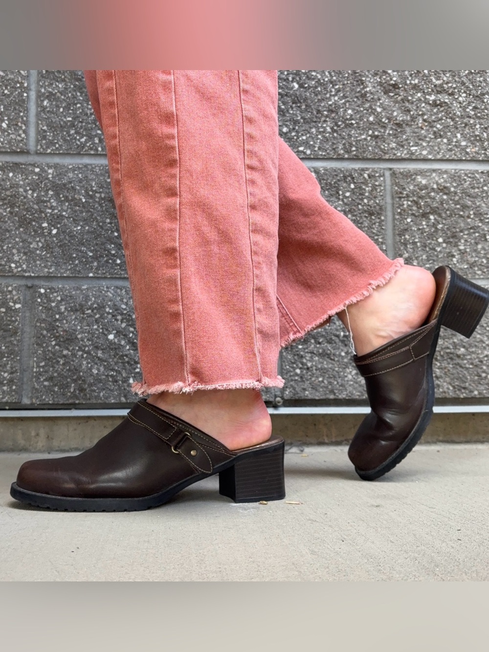 Women's Leather Mule Clog with Short, Chunky Heel